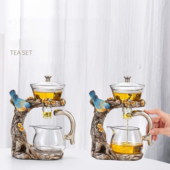 Набір скляних чайників, дизайн тварин та птахів, напівавтоматичний, обертова чаша з чайним ситечком, набір чайників Lazy Kungfu (чайник)