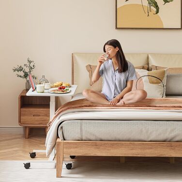 Комп&39ютерний стіл Dripex з регульованою висотою та коліщатками, невеликий стіл, мобільний стіл для роботи стоячи, тумбочка біля ліжка, бічний столик для вітальні, комп&39ютерний стіл для роботи сидячи та стоячи, білий, 48 x 72 x 112 см