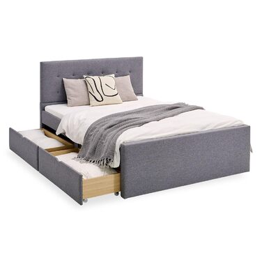 Ліжко Homestyle4u 120x200 з ящиком для зберігання, рейкова основа, м&39яке ліжко, сіра тканина, двоспальне ліжко, каркас ліжка, 2 шухляди Артикул 1979 120 x 200 см