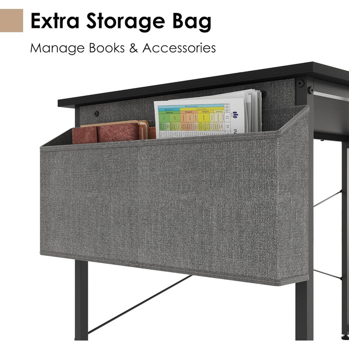 Письмовий стіл, комп&39ютерний стіл з тримачем для навушників та сумкою для зберігання, міцний робочий стіл, промисловий дизайн, ПК-стіл, невеликий офісний стіл для дому, офісу (Чорний, 120 x 60 x 75 см) Чорний 120 x 60 x 75 см