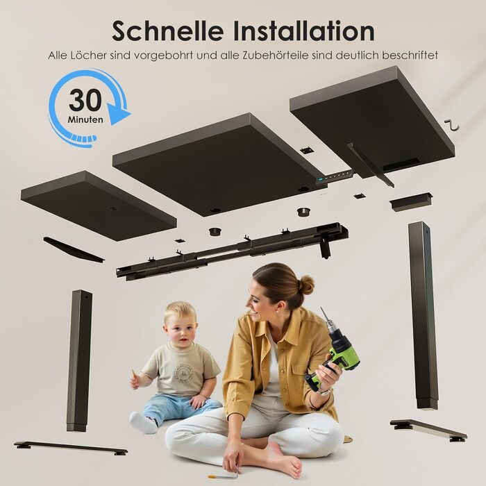 Стіл OffiGo з регульованою висотою 180x70 см, стільниця 35 мм, електричний стіл з розеткою, стіл для роботи стоячи з міцними Т-подібними ніжками, ідеальна ергономіка для офісу, ігор, чорний 180 x 70 см (35 мм)