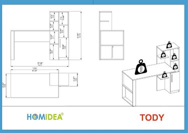 Письмовий стіл Homidea Tody - Комп&39ютерний та письмовий стіл - Робочий простір - Місце для зберігання з дверцятами та полицями в сучасному дизайні для домашнього офісу або дитячої кімнати (Tody - білий)