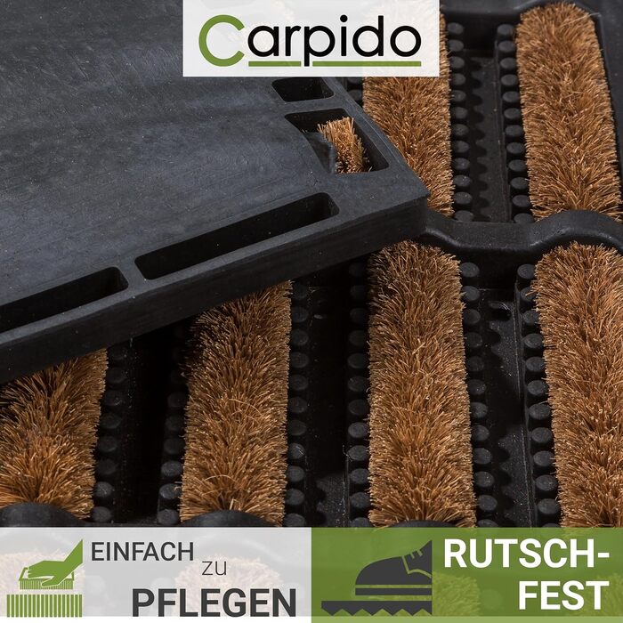 Нековзний килимок для вулиці - Килимок з гуми та кокосу - Килимок для вулиці 40x60 см - Міцний та всепогодний килимок з гуми та кокосу, 40 x 60 см (прямокутний), натуральний