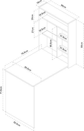 Настінний розкладний стіл Greve, розкладний стіл, настінний розкладний стіл з місцем для зберігання, настінний стіл, розкладний стіл, кухонний стіл, обідній стіл, білий/під дерево