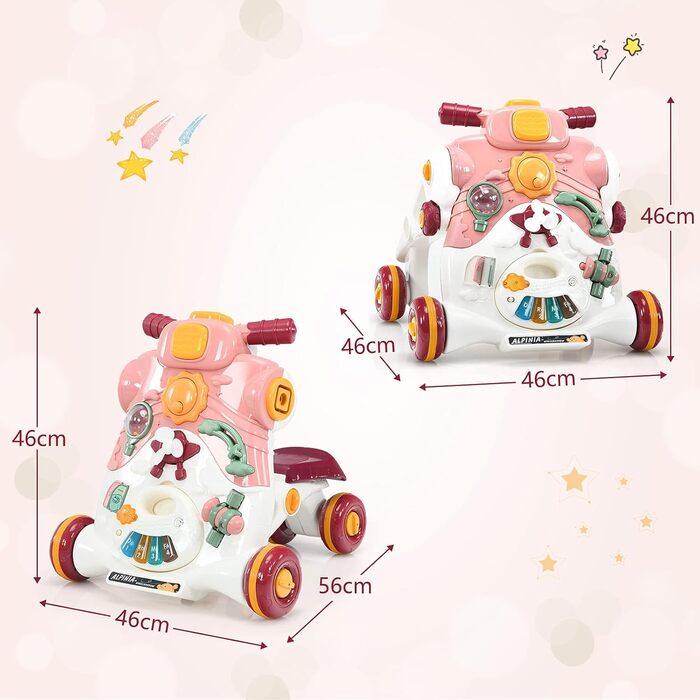 Ходунки для немовлят GOPLUS 3-в-1, як ігровий центр Baby Walker Ride-on Car, знімна ігрова дошка, зі світлом і музикою, універсальна іграшка, подарунок на 12-36 місяців (рожевий)