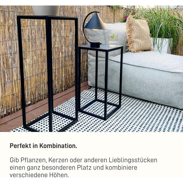 Підставка для квітів Natural Goods Berlin Металева підставка для квітів Чорна 50 см - Квадратна декоративна підставка для рослин - Стійка до погодних умов, стабільна та проста в догляді вулична підставка для квітів - Ідеально підходить як підставка для кв