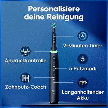 Зубна щітка Oral-B iO Series 5 подвійний набір. Електрична зубна щітка з 2 насадками та дорожнім футляром. 5 режимів чищення для догляду за зубами. Розроблено Braun, колір чорний матовий/білий спокійний. Новий комплект 2 щітки 2 головки.