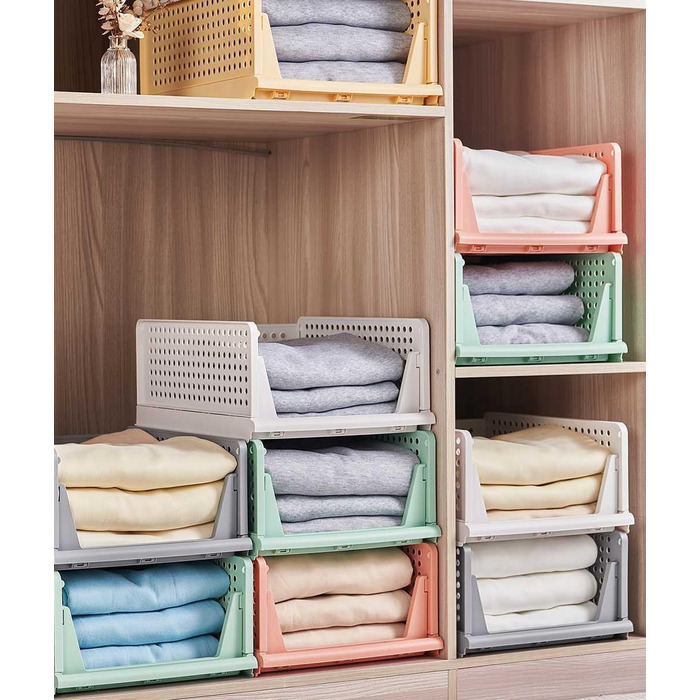 Елементний штабельований складний гардероб для зберігання ящиків шафа-органайзер ящик пластикові ящики для зберігання для дому спальня кухня 4 кольори та білий, 8-