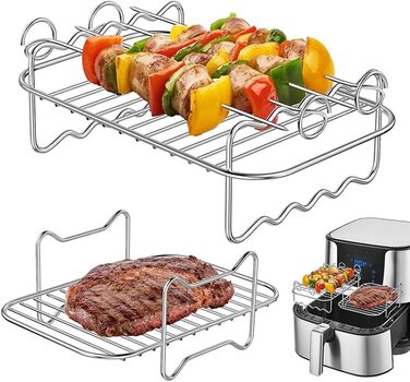Аксесуар для фритюрниці для подвійної аерофритюрниці Ninja Foodi AF500uk Flexdrawer 10.4 л - 2 шт. и Стійка для фритюрниці з 5 шашликами, решітка для приготування їжі з нержавіючої сталі 304
