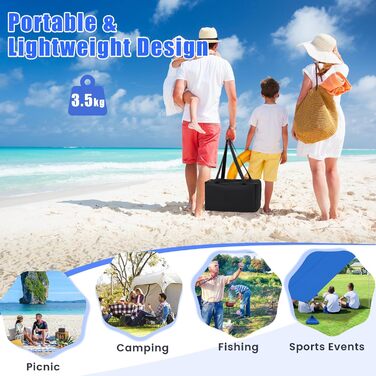 Пляжний сонцезахисний намет HOMASIS, сонцезахисний намет UPF 50, пляжний намет з лайкри з кріпленнями для піску та 4 мішками з піском, сонячне вітрило з 2 опорними стійками та сумкою для перенесення, сонцезахисний навіс для пляжу та саду (синій, 230 x 200