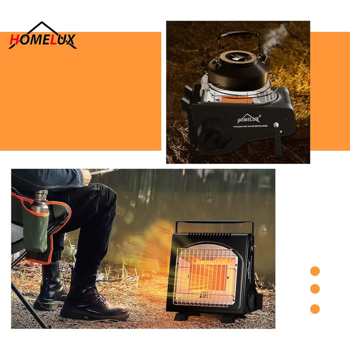 Газовий обігрівач HOMELUX потужністю 1,7 кВт для використання на вулиці, газовий обігрівач для кемпінгу, обігрівач без електрики, газовий обігрівач для патіо, кемпінговий обігрівач, радіаційний обігрівач
