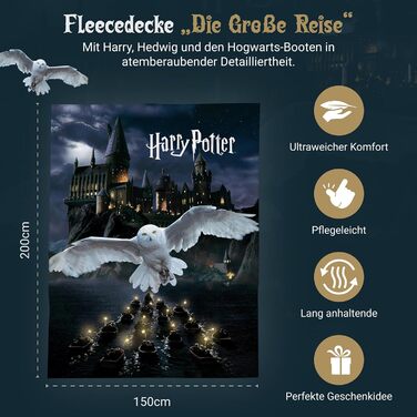 Затишна флісова ковдра з Гаррі Поттером, 150 x 200 см Велика ковдра, покривало, м&39яка ковдра з Гоґвортсом та совою (чорна)