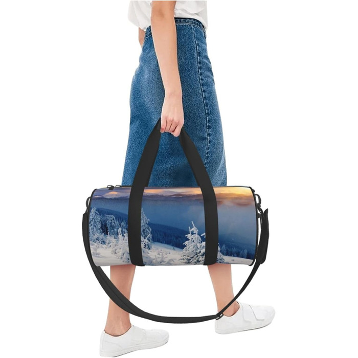 Спортивна сумка для подорожей Захід сонця, зимова, гірська, з принтом, дорожня сумка на ніч, чорна, універсальний розмір