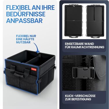 Організатор багажника HELDENWERK Premium з кришкою, стійкою та нековзною - Складана сумка для багажника велика з подвійним дном -