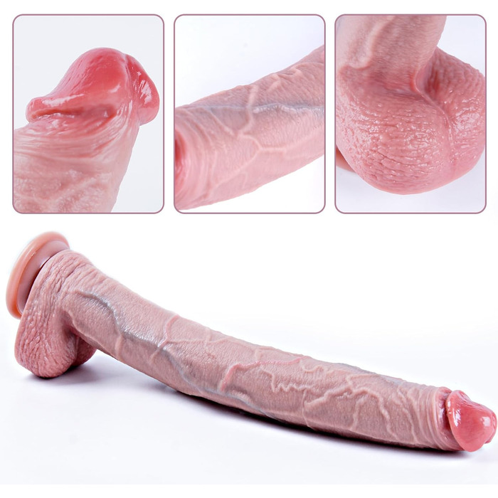 Надзвичайно довгий гігантський фалоімітатор, реалістичний силіконовий фалоімітатор, товстий з сильною присоскою, гігантський пеніс XXXL, для масажу клітора, піхви та точки G, широкий стимулятор пеніса для чоловіків та жінок, тілесного кольору, 42
