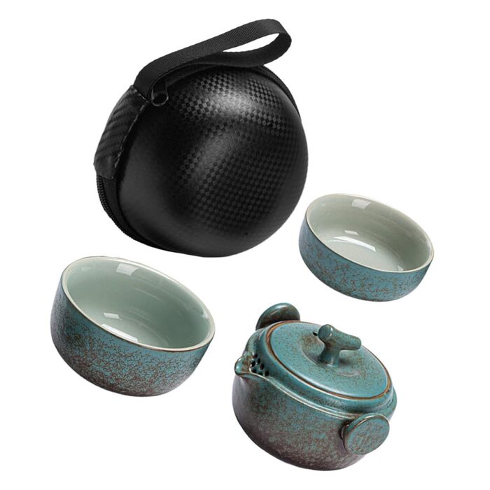 Набір для чаювання Керамічний Шлях з чайником, заварником та чашками портативний та елегантний, в японському стилі з ручкою з екошкіри