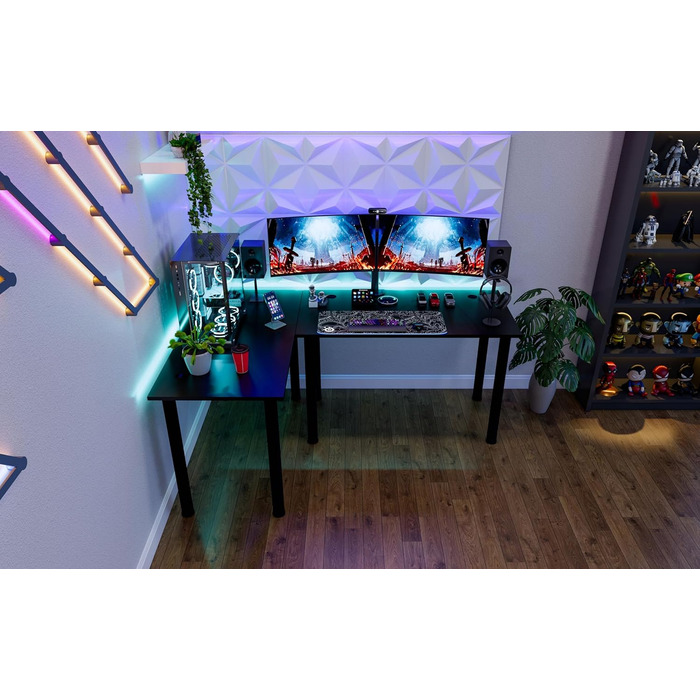 Кутовий стіл SyberDesk Gaming Pro LED 185 x 120 см зі світлодіодним підсвічуванням, великий комп&39ютерний стіл (лівий)