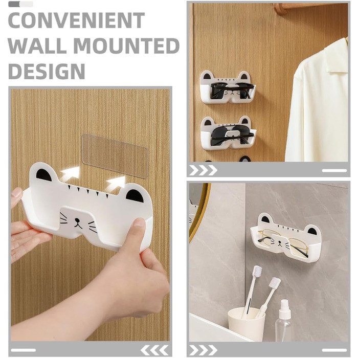 Тримач для сонцезахисних окулярів Tofficu, настінний, у формі кота, органайзер для окулярів, пластик, білий, компактний, для дому та офісу