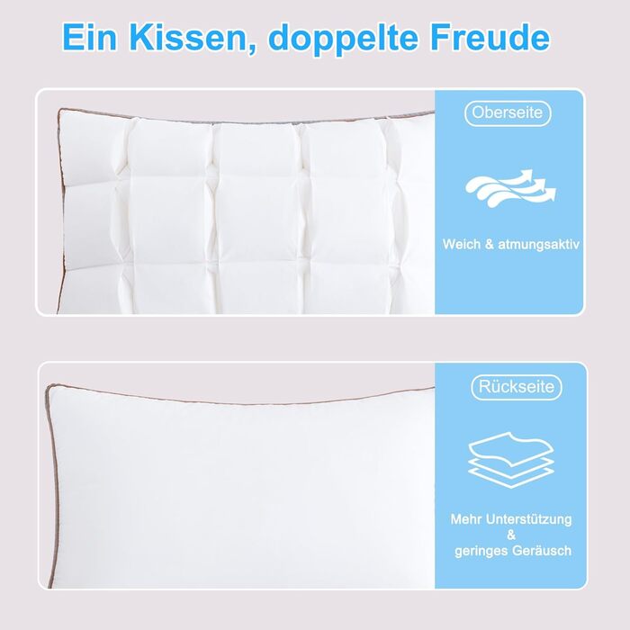 Подушка YOUR MOON 40x80 см Мяка та зручна готельна подушка для сну на боці та спині Подушка з 3D стьобаним дизайном, дихаюча бавовняна подушка, сертифікована Oeko-TEX, біла 40 x 80 см