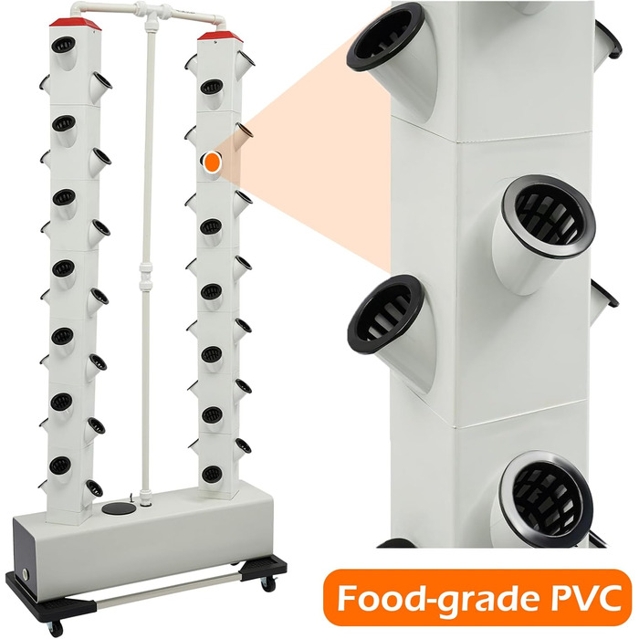 Вертикальна гідропонна вежа з резервуаром для води на 30 л Садова гідропонна система вирощування Набір для аеропоніки Набір для аеропоніки для вирощування трав, фруктів і овочів, 56 Pods -