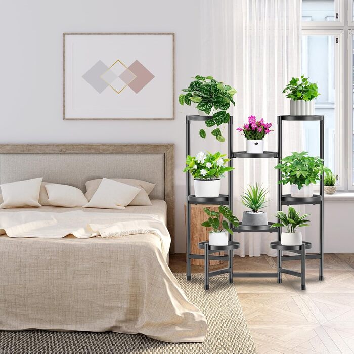 Рівнева металева підставка для рослин, підставка для квіткових горщиків, квітковий табурет для використання в приміщенні та на вулиці, полиця для квітів, балконна стійка для рослин, декоративна підставка для рослин для використання в приміщенні та на вули