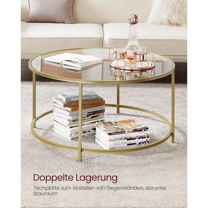 Круглий журнальний столик VASAGLE, стіл для вітальні зі сталевим каркасом, журнальний столик, бічний столик, золотий LGT21G золотистого кольору
