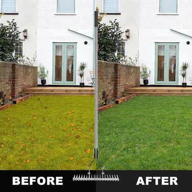 Гребінь для сінокосарки 38,1 см, регульована ручка, граблі з регульованими зубцями, інструмент для видалення бурянів, граблі для видалення сухої трави, розчісування газону та аерації