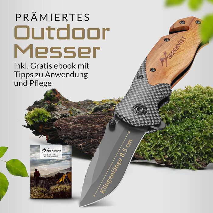 Складаний ніж BERGKVIST K19 (одноручний) з дерев'яним руків'ям та титаном для активного відпочинку та виживання - кишеньковий ніж
