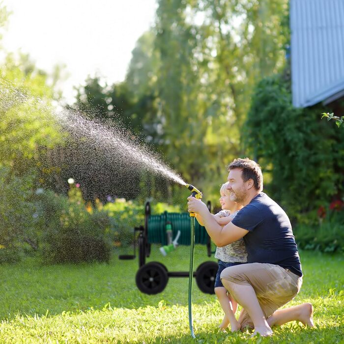 Шлангбарабан Relaxdays металевий, 4 колеса, XL, з ручкою, для 60м шланга, HBT 81 x 48 x 80 см, чорний