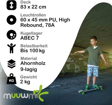 Лонгборд Muuwmi Compact ABEC-7 Neon 26" – компактний круїзер з LED-підсвічуванням, пластикова дека, для дітей та новачків