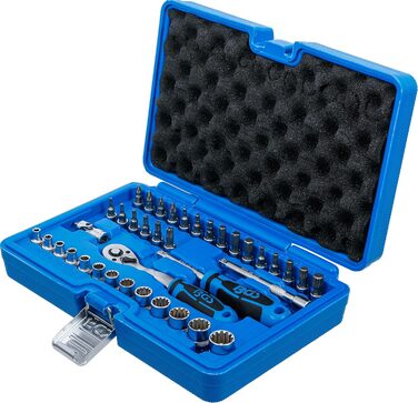 Набір торцевих головок BGS 2151 з фіксатором Gear Lock Привід 6,3 мм (1/4) 38 предметів, 1/4 дюйма, сріблясто-синьо-чорний