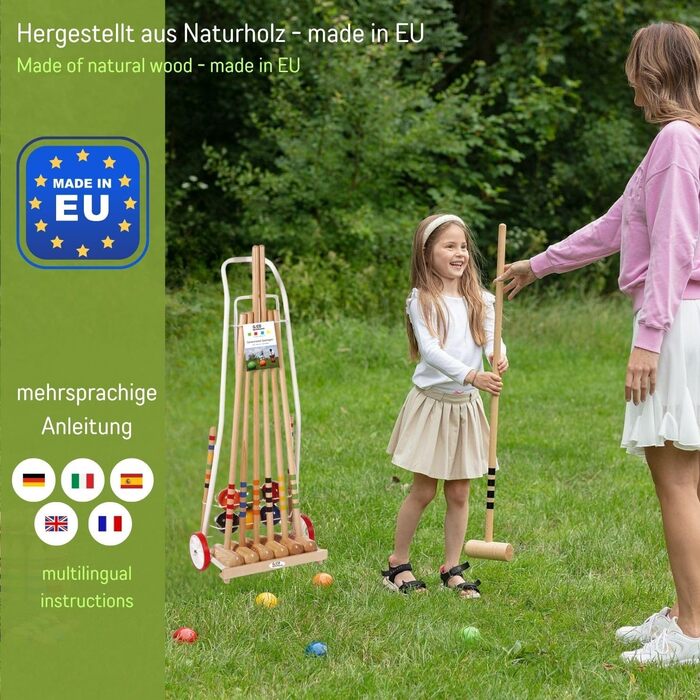 Високоякісний сімейний візок для крокету GICO для 6 гравців, доросла довжина, виготовлений з масиву дерева - зроблено в ЄС-3136