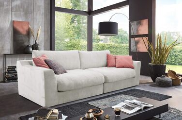 Великий диван Cavadore Fiona / Великий диван із подушками для спини у сучасному дизайні / 274x90x112 / Ткана тканина кремового кольору