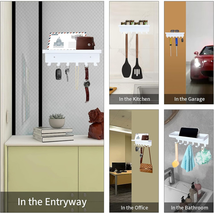 Ключниця настінна, гачок для ключів з лотком і 6 гачками, настінна ключниця для передпокою, ключниця з полицею для зберігання пошт