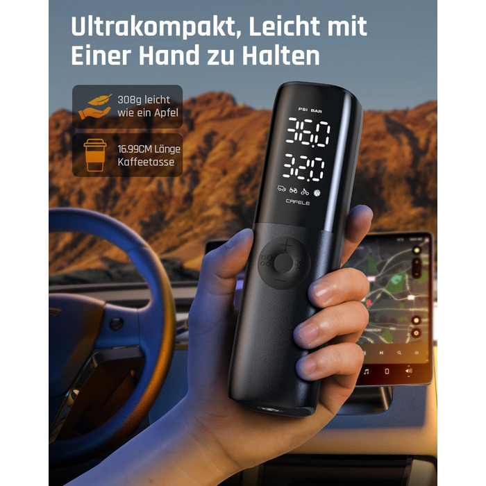Автомобільна шина з міні-компресором CAFELE 160PSI, електричний повітряний насос DC 12V, портативний з 2 цифровими дисплеями, ткан
