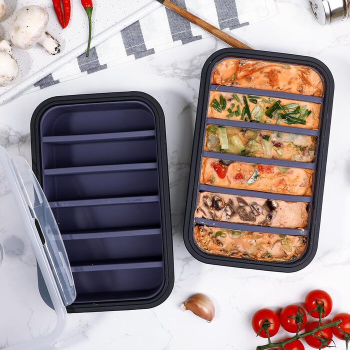 Контейнери для заморожування супів Webake, силіконові лотки для заморожування з кришками, 2 шт., 6 отворів, контейнери для заморожування, харчові контейнери, контейнери для зберігання, лотки для кубиків льоду для супу, кубиків льоду, бульйону, соусу або м