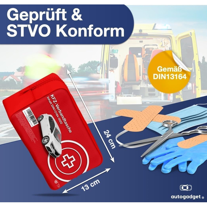 Автомобільна аптечка з дихальними шторками - Аптечка для автомобілів згідно з чинним стандартом 2024 та 2025 - DIN131642022 - Апте