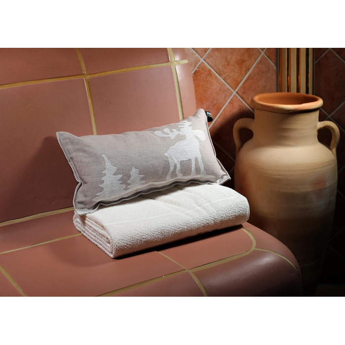 Подушка для сауни, Улюблена подушка, Дорожня подушка Дизайн Лось, бежевий/білий Розміри 40 x 22 см, Льон/Бавовна Не містить шкідливих речовин, сертифікована Oeko-Tex Standard 100 Зроблено у Фінляндії, 1