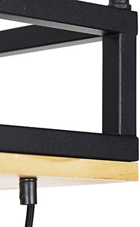 Промисловий I Вінтажний I Промисловий I Вінтажний I Підвісний світильник I Підвісний світильник чорного кольору з деревом, 5 ламп - Полиця I Вітальня I Спальня - Прямокутний I Довгастий - Сумісний зі світлодіодами