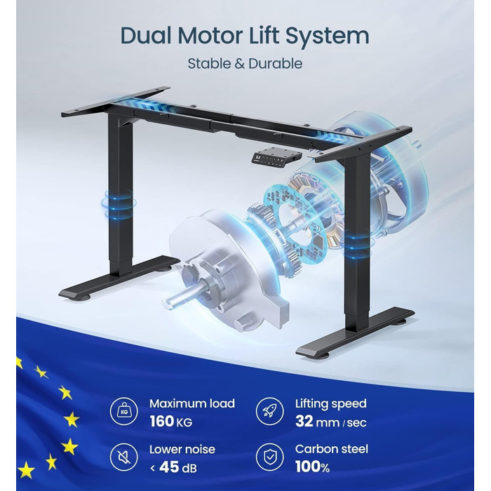 Електричний стіл MAIDeSITe з регульованою висотою, 2 потужними двигунами, регульованою висотою рамою столу з 2-секційними ніжками, 4 налаштуваннями пам&39яті та функцією захисту від зіткнень (чорний) 72-120 см Чорний
