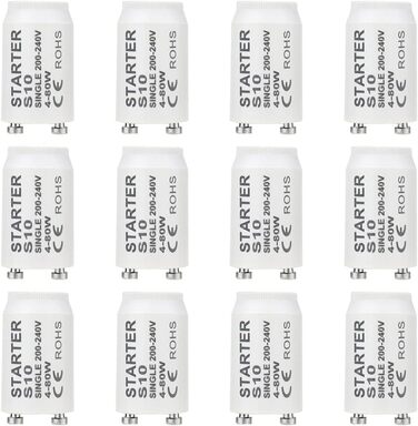 Стартер для люмінесцентних ламп S10 starter longlife 4-80 Вт 200-240V Стартер для люмінесцентних ламп індивідуальне перемикання люмінесцентних ламп, 12 шт.