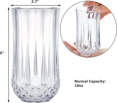 Пластикових склянок хайбол, 10 унцій / 280 мл небитка акрилова чашка для пиття прозора старомодна тумблер для води, для коктейлів