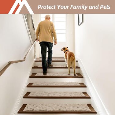 Килимки для сходів/бордові доріжки, нековзні, 71,1 x 22,9 см, доріжка для дерев&39яних сходів, окантовка для дітей та собак, 100 поліестер, основа з TPE, 4 шт., бежевий