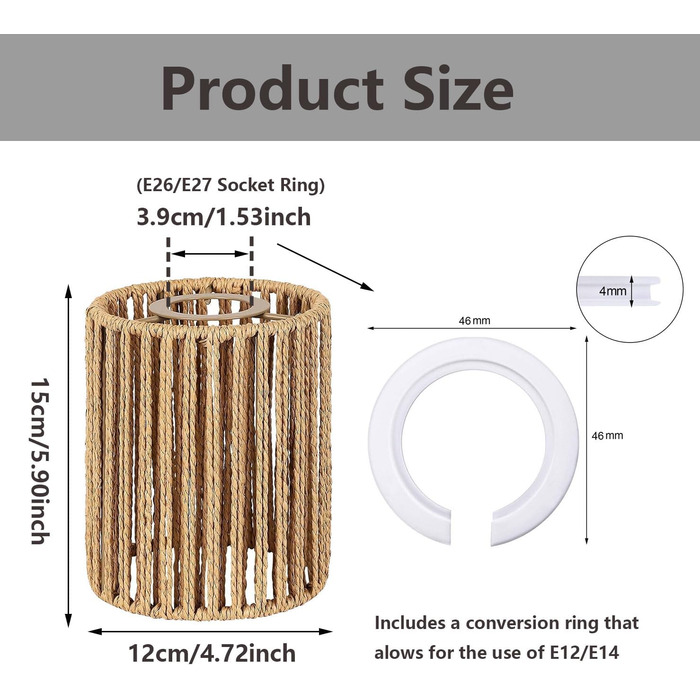 Абажур з ротанга в стилі бохо Заміна абажура Підвісний світильник Торшер Паперовий абажур Підвісний абажур Плетені лампи Ліхтар Настільна лампа Аксесуари для настільної лампи своїми руками Підвісні світильники Стельовий світильник, 3 шт.