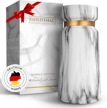 Керамічна ваза Goldthal Premium в стилі бохо для квітів, пампасної трави, сухоцвітів, H22 см - вигляд білого мармуру, проста і сучасна - декоративні елементи - із золотим кільцем