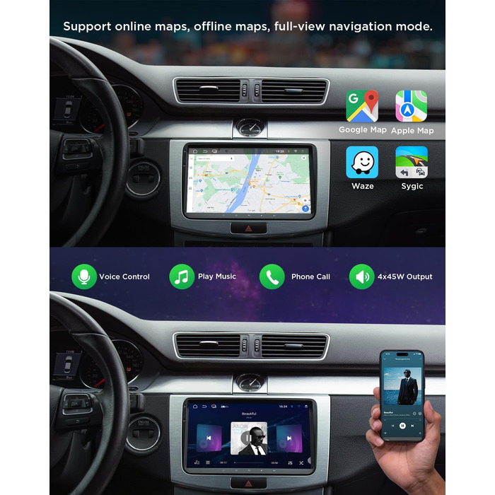 Автомобільне радіо Eonon 9 дюймів Android 13 для VW T5 Polo Golf Touran, сумісне з SEAT Skoda 232 ГБ CarPlay Android Auto GPS Bluetooth USB EQ WiFi Дзеркальне відображення екрана SWC VWA13