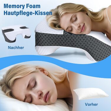Подушка SAHEYER для сну на боці з проймою, ергономічна ортопедична подушка 2-в-1 для шиї та плечей, подушка з піни з ефектом пам&39яті з 3 проймами для сну на боці, спині та животі, чорно-білий колір