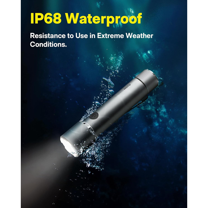 Тактичний акумуляторний світлодіодний ліхтарик HOTO з режимом стробоскопа, надзвичайно яскравий світлодіодний ліхтарик, працює від батареї, USB-C, водонепроникний IP68, потужний ліхтарик для кемпінгу, походів, полювання, активного відпочинку та надзвичайн