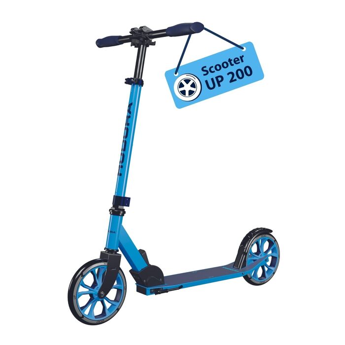 Самокат HUDORA Scooter Up 200 безшумний алюмінієвий самокат до 100 кг, складаний, з регулюванням висоти, для дітей, підлітків та дорослих, чорний/синій