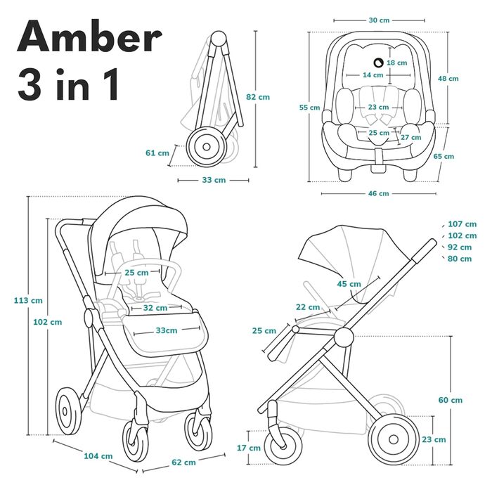 Дитяча коляска 3 в 1 комплект спортивне сидіння фіксована люлька автокрісло сумка москітна сітка дощовик XXL дах із захистом від с